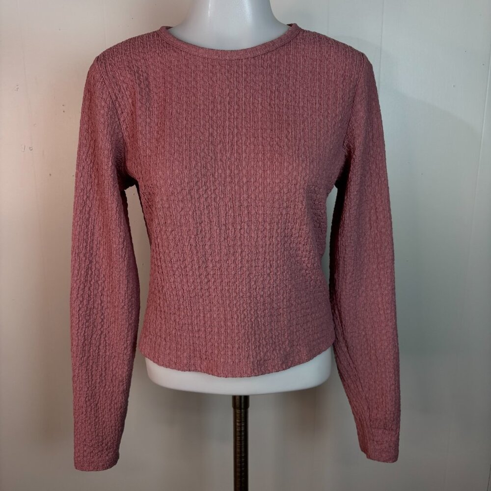 Old Navy Top Small Pink Crinkle‎ Stretch Cropped T-Shirt Long Sleeve Women's